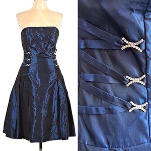 Vintage 90s y2k Jessica McClintock Dress Strapless Corset Lacing Rhinestone 10